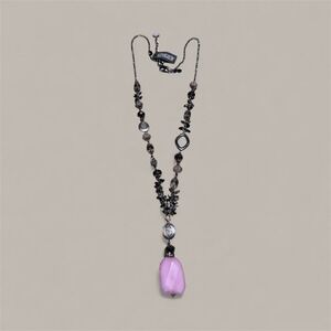 Chicos Pink Stone Pendant Necklace Silver Tone Beads‎ Leaf Accents NWT